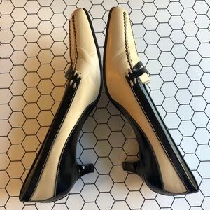 Tod's Beige Black Leather Loafer Kitten Heels 37